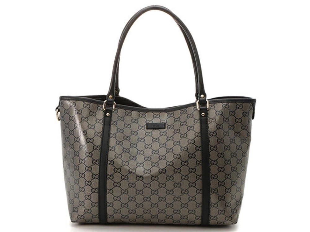 Gucci GG Crystal Shoulder Tote Black Gold Leather